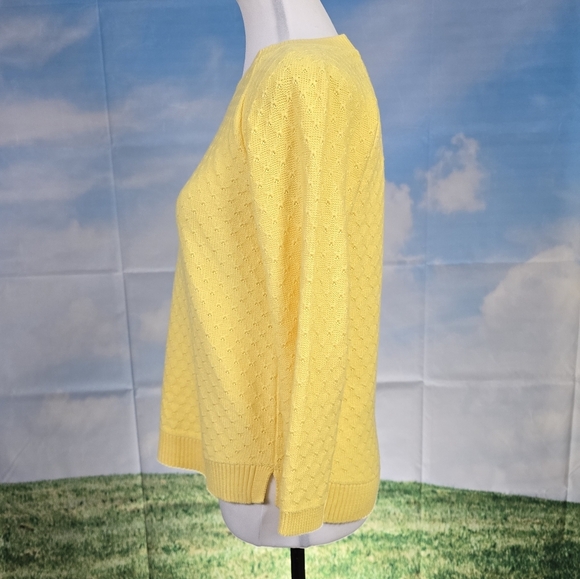 TALBOTS | 100% COTTON LIGHTWEIGHT PRETZEL KNIT CROPPED SLEEVE SWEATER - Picture 3 of 15